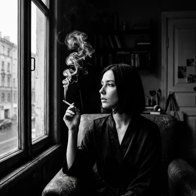 Портрет окно и дым